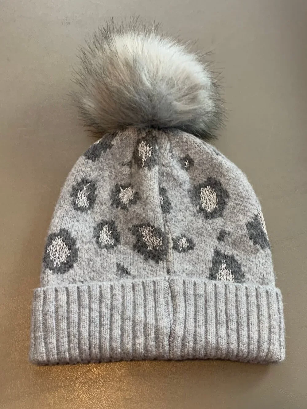INC International Concepts Women's Leopard Shine Beanie Hat, Gray, One Size